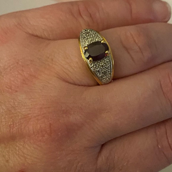 Elegant Gold and Silver Ring with Red Stone - Picture 1 of 3